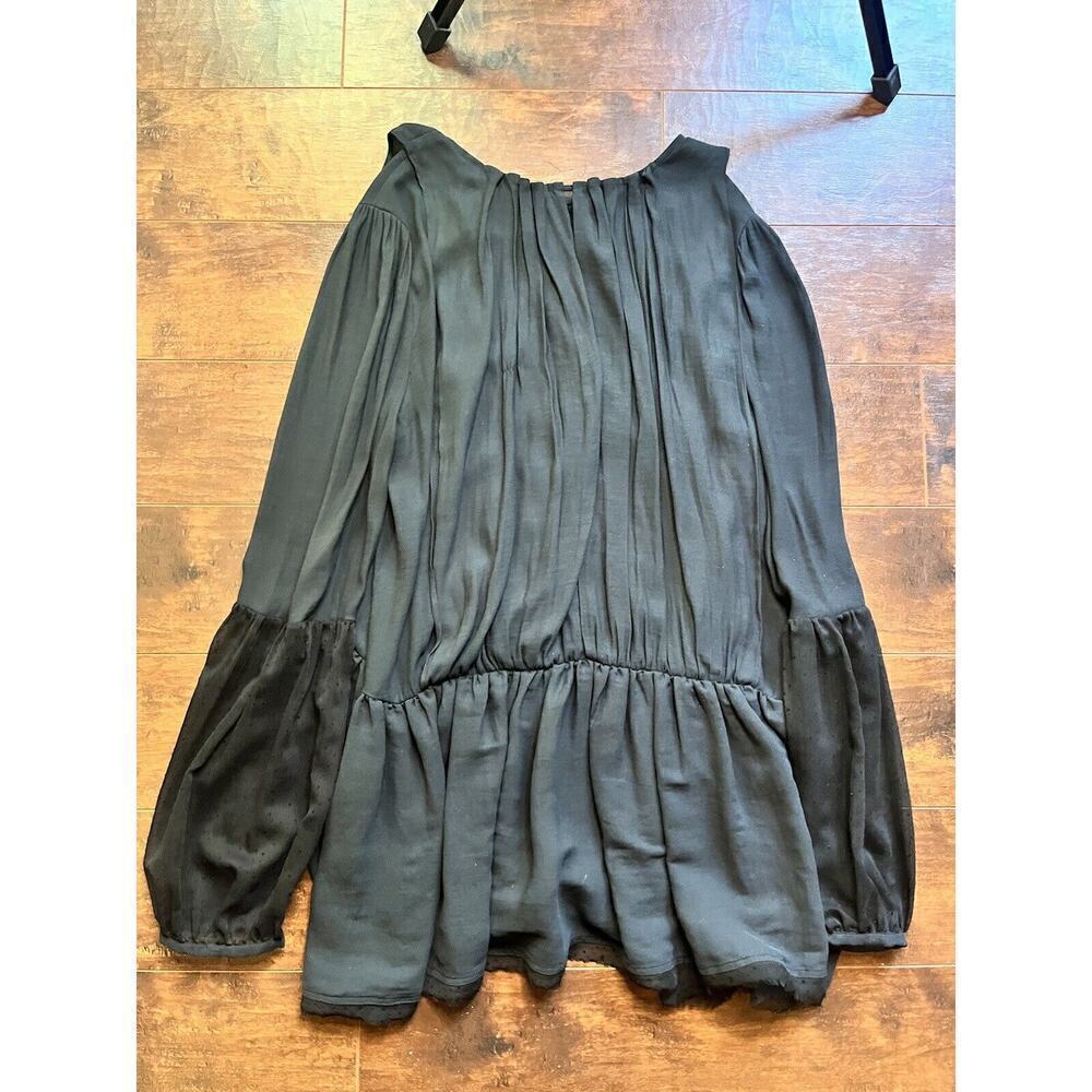 Free People Soul Serene Top Size M Black Sheer Accents Blouse Peasant Boho - Picture 9 of 10